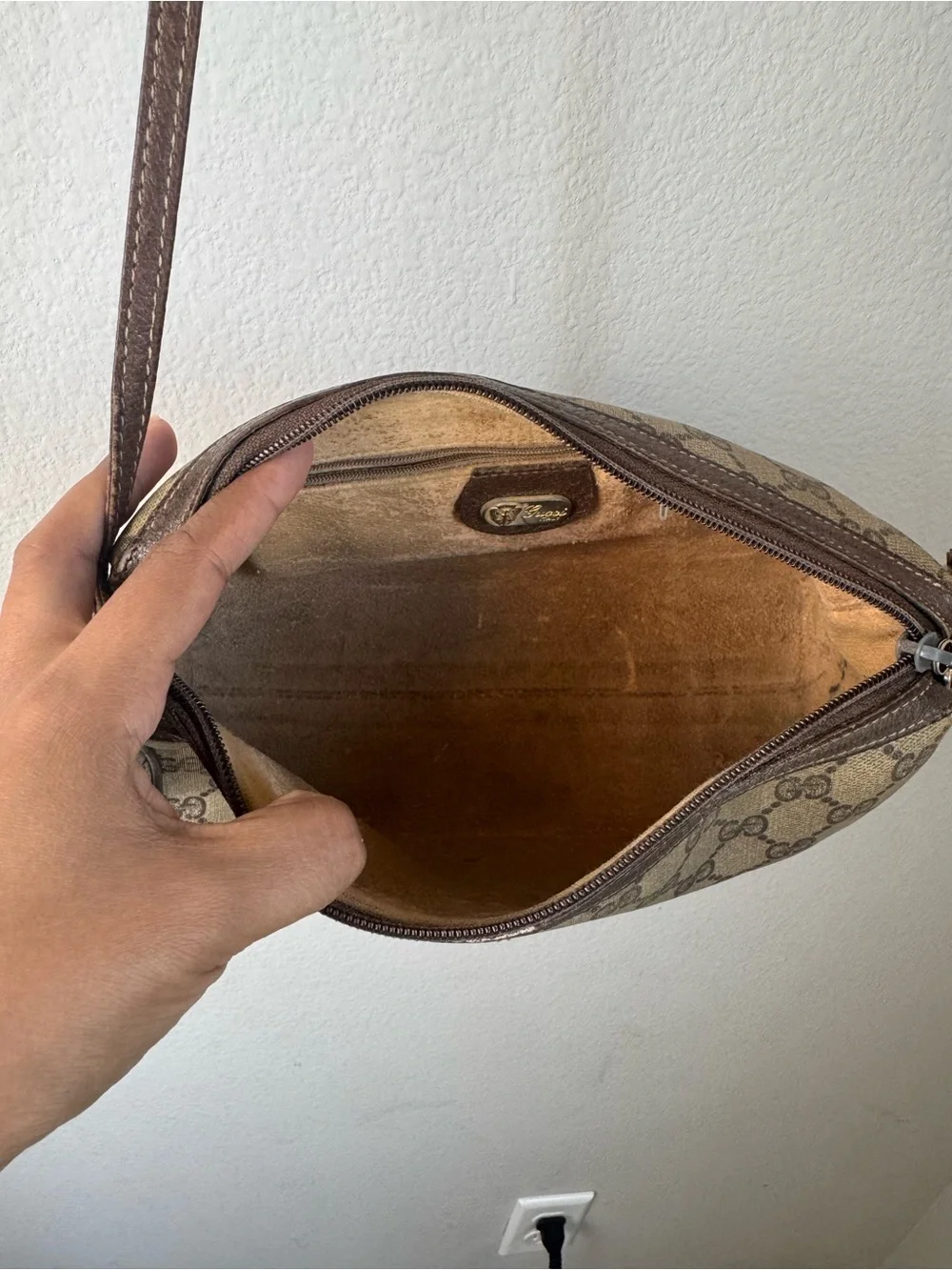 Vintage Gucci Brown & Beige GG Canvas Crossbody Bag